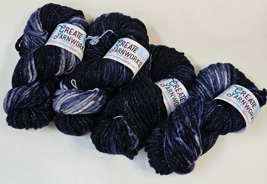 Navy in Silver Sparkle Superwash Merino Blend  Super Bulky Weight Yarn