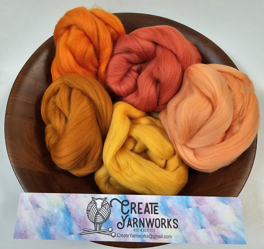 Oranges in Merino Fiber for Needle Felting, Wet Felting, or Spinning
