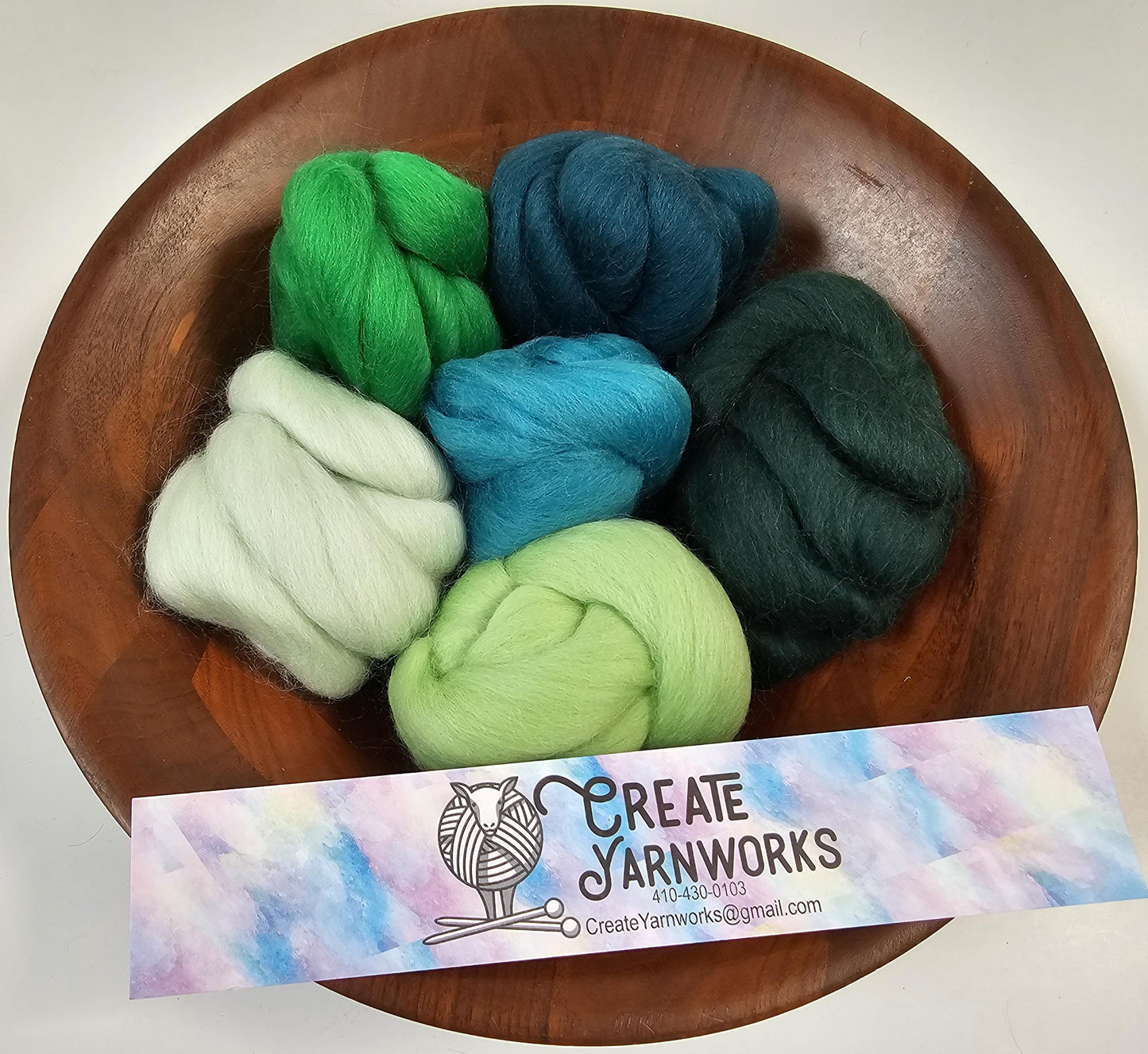 Shades of Green in Corriedale Wool Fiber for Needle Felting, Wet Felting, or Spinning