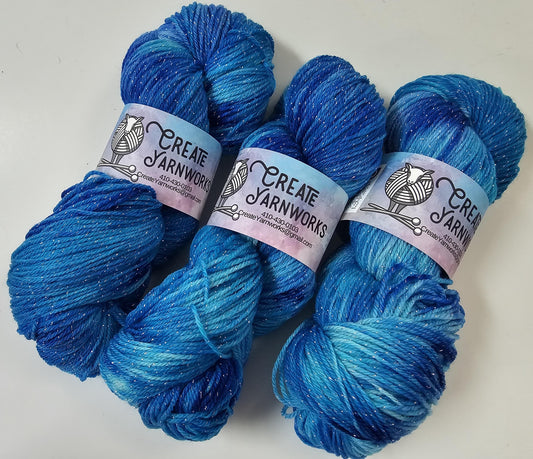 Blue Skies in Silver Sparkle Superwash Merino Blend  Fingering Weight Yarn