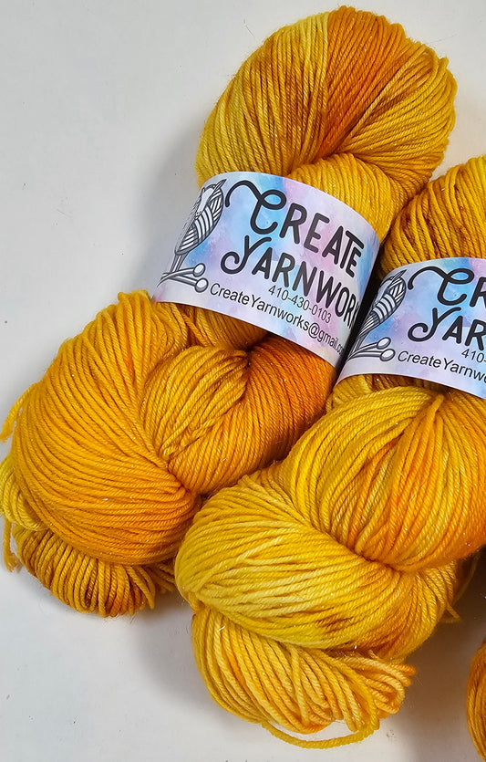Goldilocks in Gold Sparkle Superwash Merino Blend  Fingering Weight Yarn