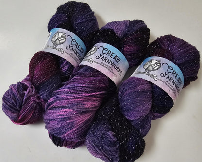Purples Sparkle in Silver Sparkle Superwash Merino Blend  Fingering Weight Yarn