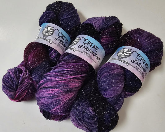 Purples Sparkle in Silver Sparkle Superwash Merino Blend  Fingering Weight Yarn