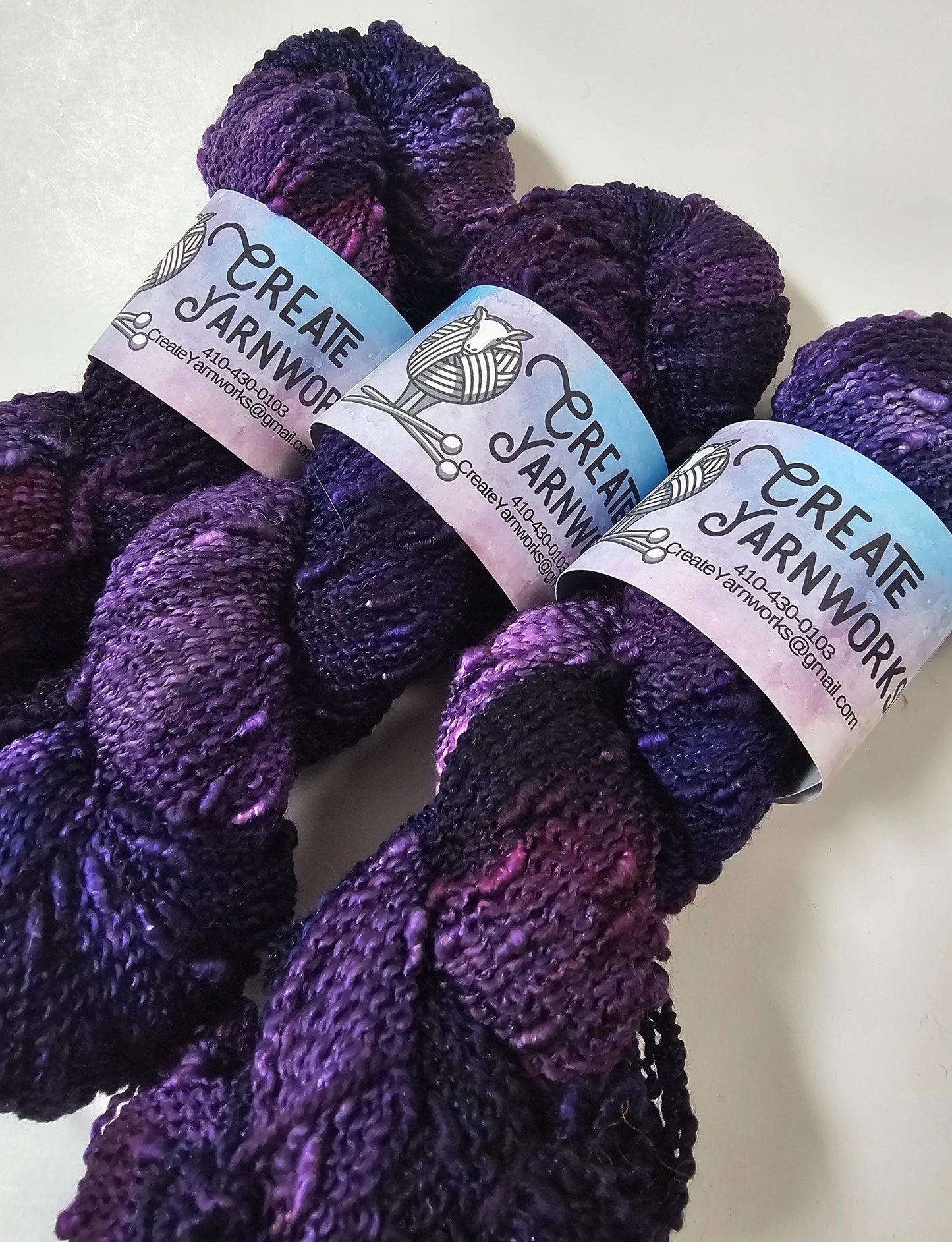 Purples in Slub Superwash Merino/Nylon (90/10) Blend Fingering Weight Yarn