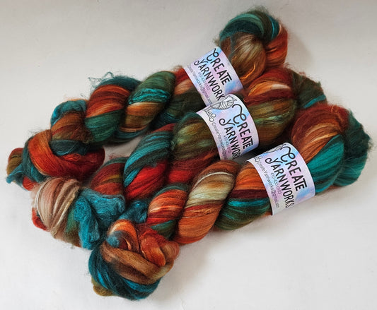 Tortoise Shell in Merino/ Brown Alpaca/ Camel/ Mulberry Silk blend Top 4oz braid