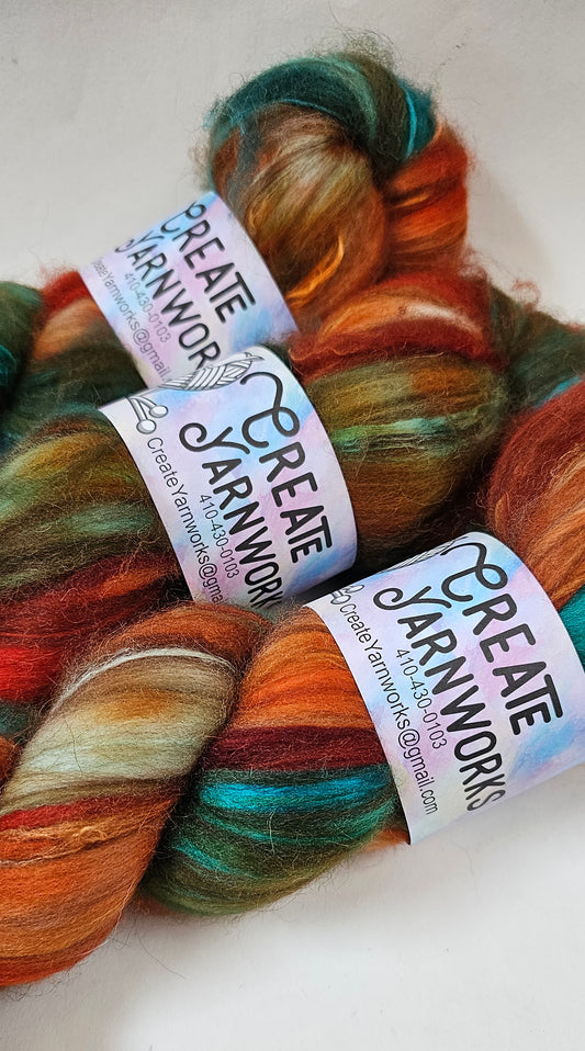 Tortoise Shell in Merino/ Brown Alpaca/ Camel/ Mulberry Silk blend Top 4oz braid