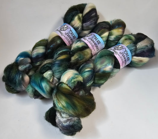 Forest in Polwarth/Tussah Silk 67/33 custom blend Top 4oz braid