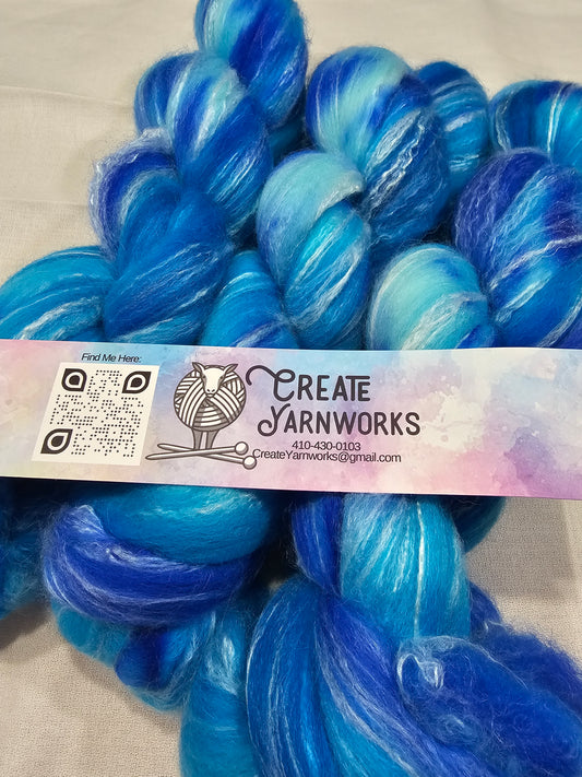 Blue Skies in Cormo/ Rose Fiber/ Baby Alpaca custom blend Top 4oz braid