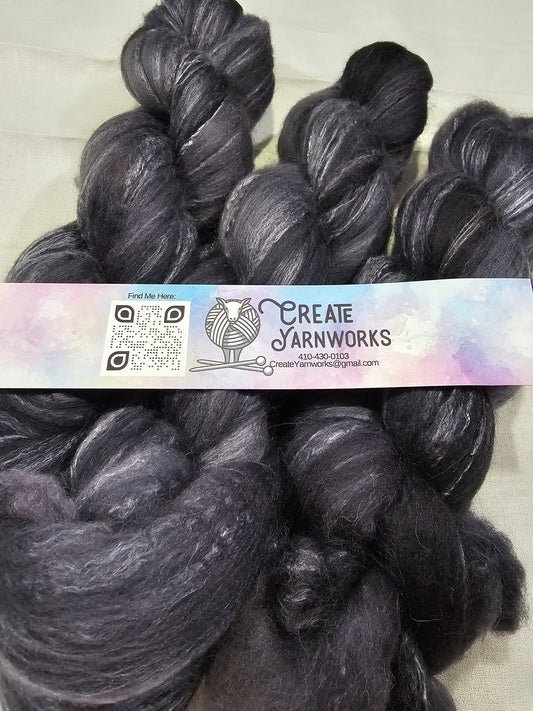 Almost Black in Cormo/ Rose Fiber/ Baby Alpaca custom blend Top 4oz braid