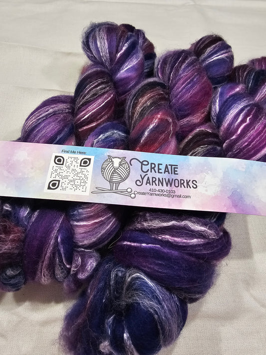 Purples in Cormo/ Rose Fiber/ Baby Alpaca custom blend Top 4oz braid