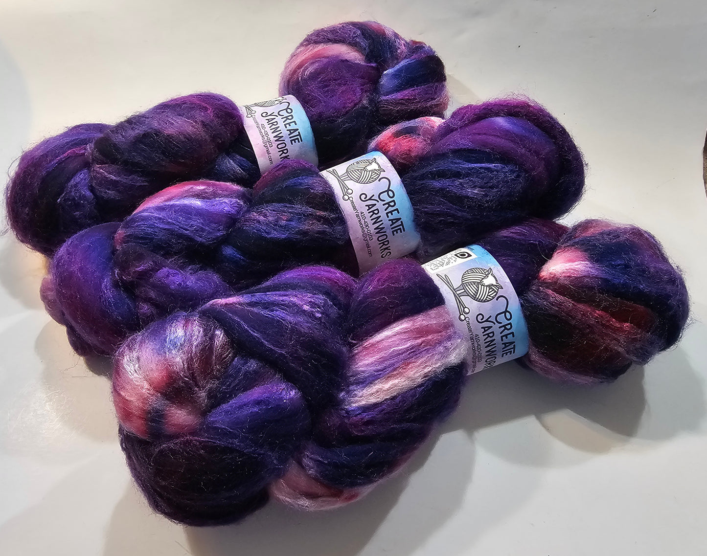 Purples in Merino/Tussah Silk 70/30 blend Top 4oz braid