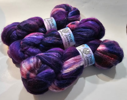 Purples in Merino/Tussah Silk 70/30 blend Top 4oz braid