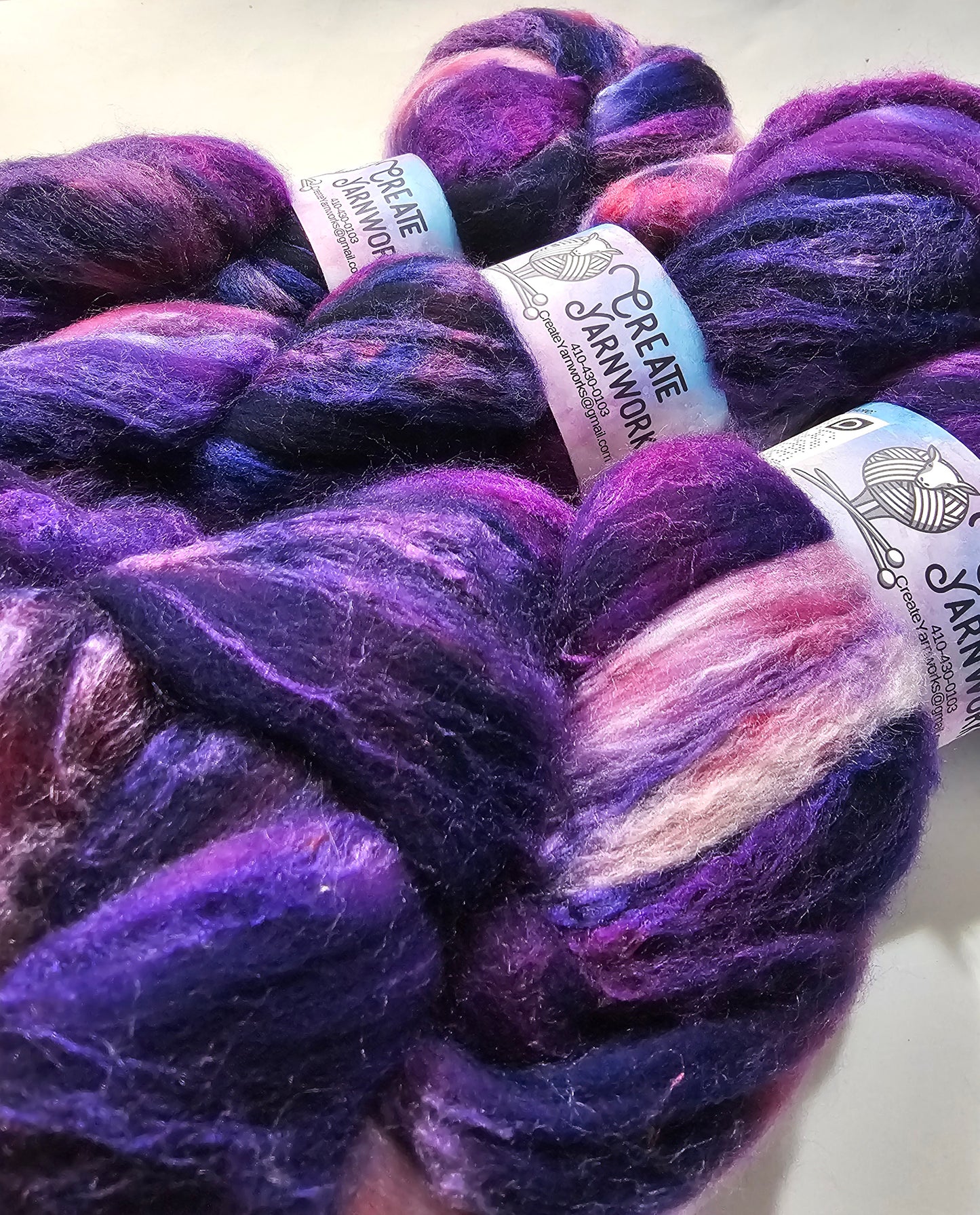 Purples in Merino/Tussah Silk 70/30 blend Top 4oz braid