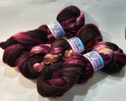 Burgundy Bark in Merino/Tussah Silk 70/30 blend Top 4oz braid