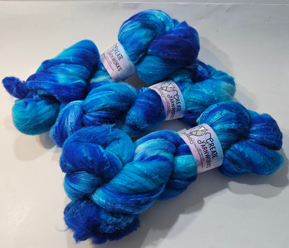 Blue Skies in Merino/Tussah Silk 70/30 blend Top 4oz braid