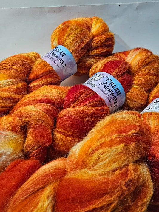 Pumpkin in Merino/Tussah Silk 70/30 blend Top 4oz braid