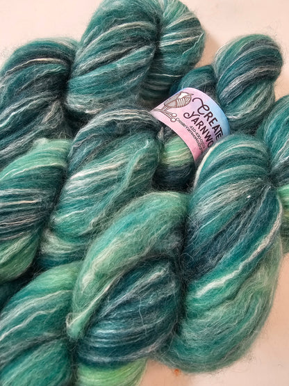 Forest in BFL, Rose Fiber and Baby Alpaca Top Roving Blend 4oz braid