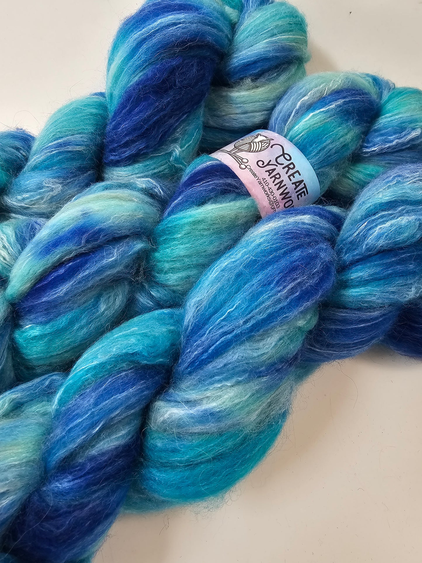 Blue Skies in BFL, Rose Fiber and Baby Alpaca Top Roving Blend 4oz braid