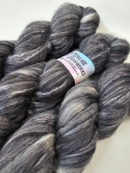 Almost Black in BFL, Rose Fiber and Baby Alpaca Top Roving Blend 4oz braid