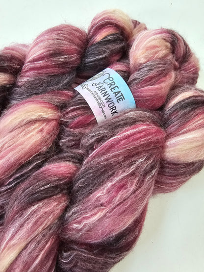 Wine Country in BFL, Rose Fiber and Baby Alpaca Top Roving Blend 4oz braid