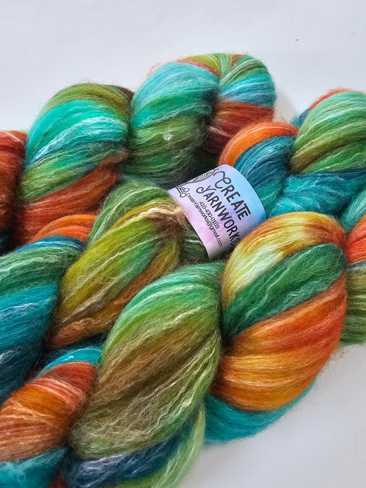 Tortoise Shell in BFL, Rose Fiber and Baby Alpaca Top Roving Blend 4oz braid