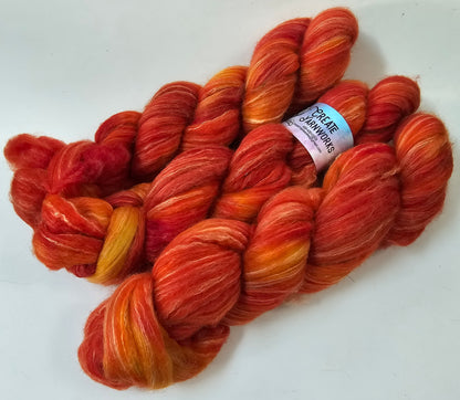Pumpkin in BFL, Rose Fiber and Baby Alpaca Top Roving Blend 4oz braid