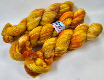 Goldilocks in BFL, Rose Fiber and Baby Alpaca Top Roving Blend 4oz braid