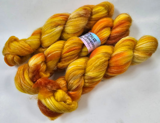Goldilocks in BFL, Rose Fiber and Baby Alpaca Top Roving Blend 4oz braid