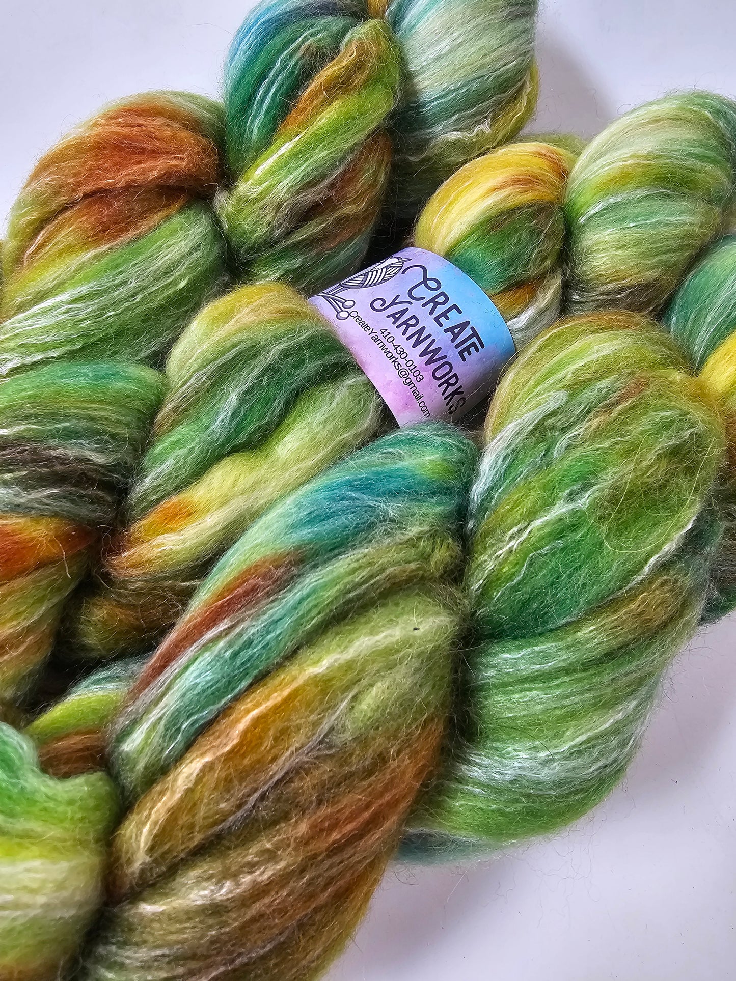 Fiddleheads in BFL, Rose Fiber and Baby Alpaca Top Roving Blend 4oz braid