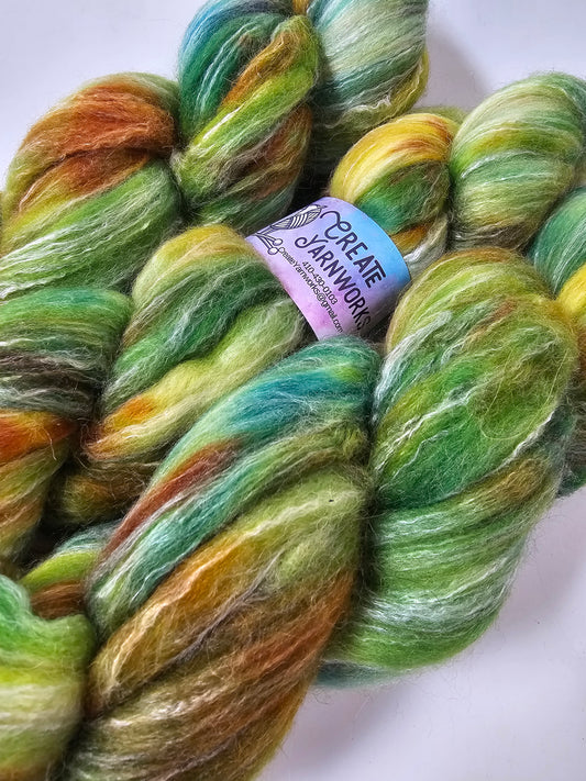 Fiddleheads in BFL, Rose Fiber and Baby Alpaca Top Roving Blend 4oz braid