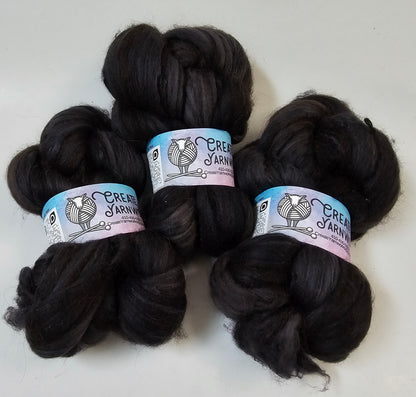 Almost Black in Merino/ Brown Alpaca/ Camel/ Mulberry Silk blend Top 4oz braid