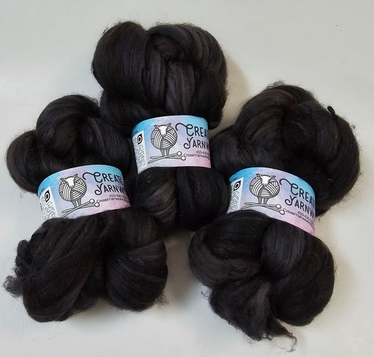 Almost Black in Merino/ Brown Alpaca/ Camel/ Mulberry Silk blend Top 4oz braid