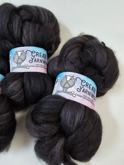 Almost Black in Merino/ Brown Alpaca/ Camel/ Mulberry Silk blend Top 4oz braid