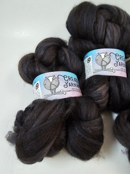 Almost Black in Merino/ Brown Alpaca/ Camel/ Mulberry Silk blend Top 4oz braid