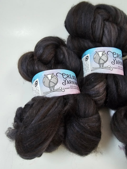 Almost Black in Merino/ Brown Alpaca/ Camel/ Mulberry Silk blend Top 4oz braid