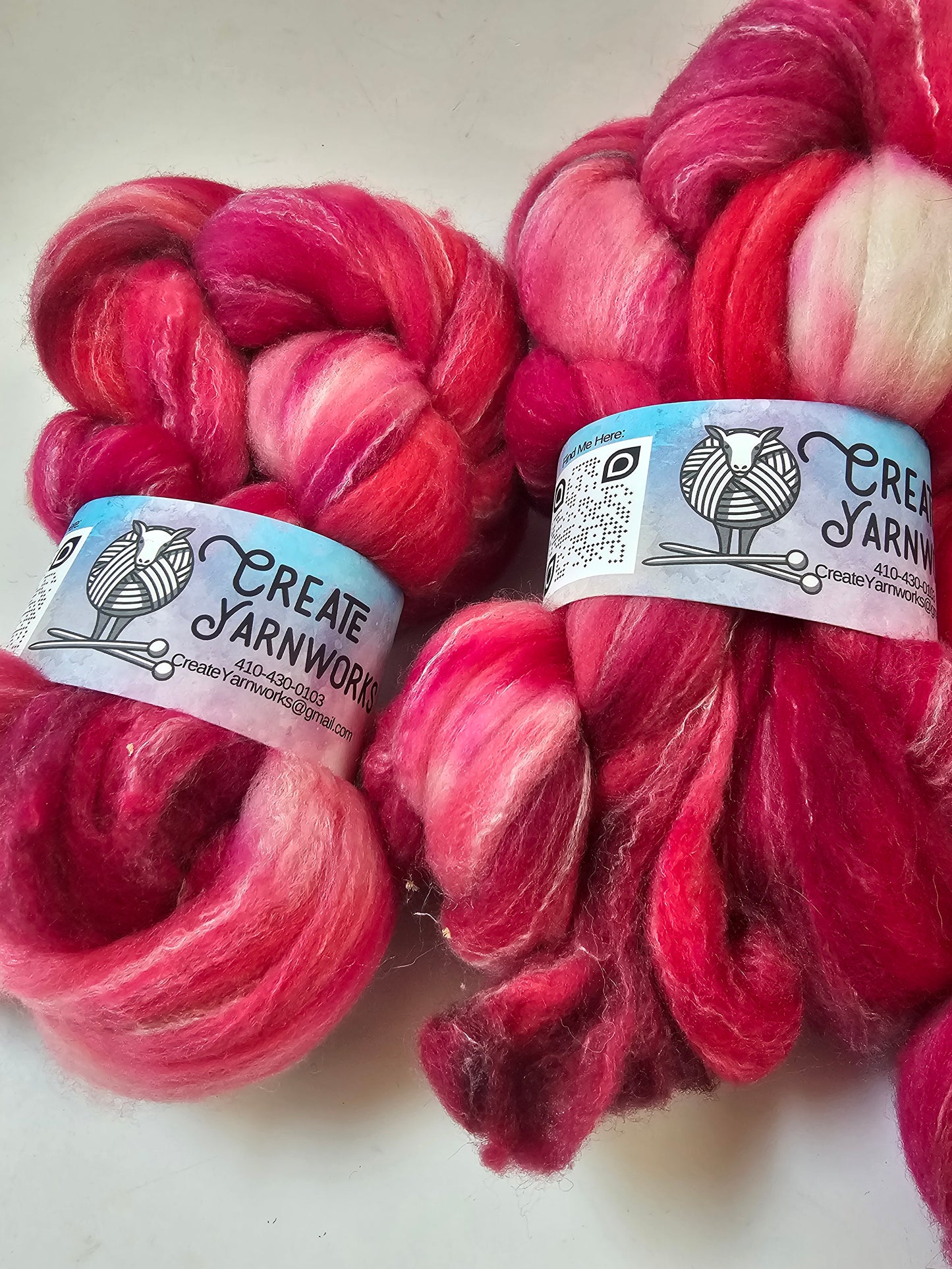 Pretty in Pink in Targhee, Bamboo and Silk Top Roving Custom Blend 4oz braid