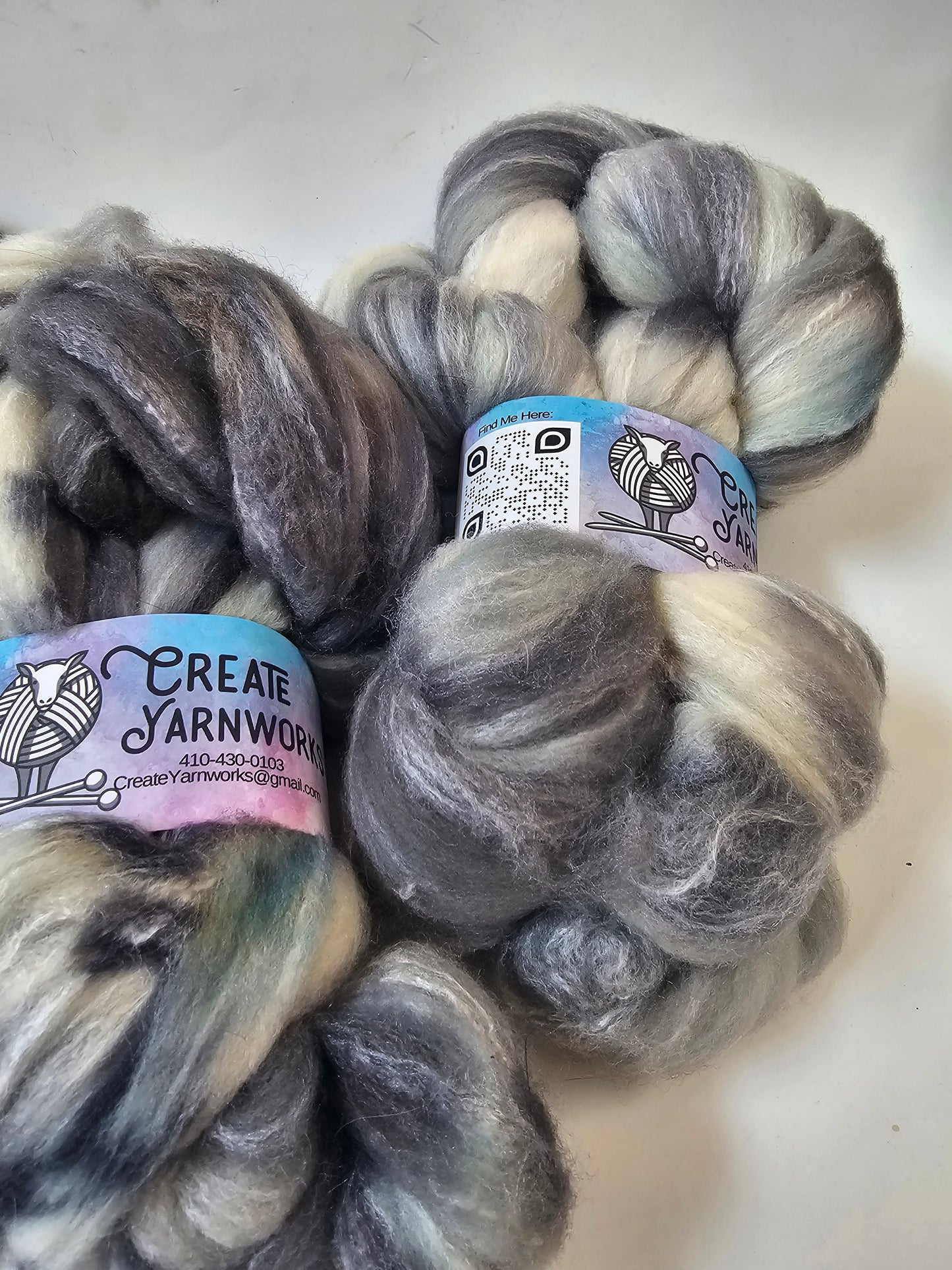 Stormy Skies in Targhee, Bamboo and Silk Top Roving Custom Blend 4oz braid