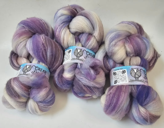 Lavender in Targhee, Bamboo and Silk Top Roving Custom Blend 4oz braid