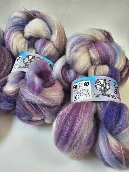 Lavender in Targhee, Bamboo and Silk Top Roving Custom Blend 4oz braid