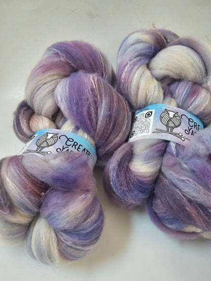 Lavender in Targhee, Bamboo and Silk Top Roving Custom Blend 4oz braid