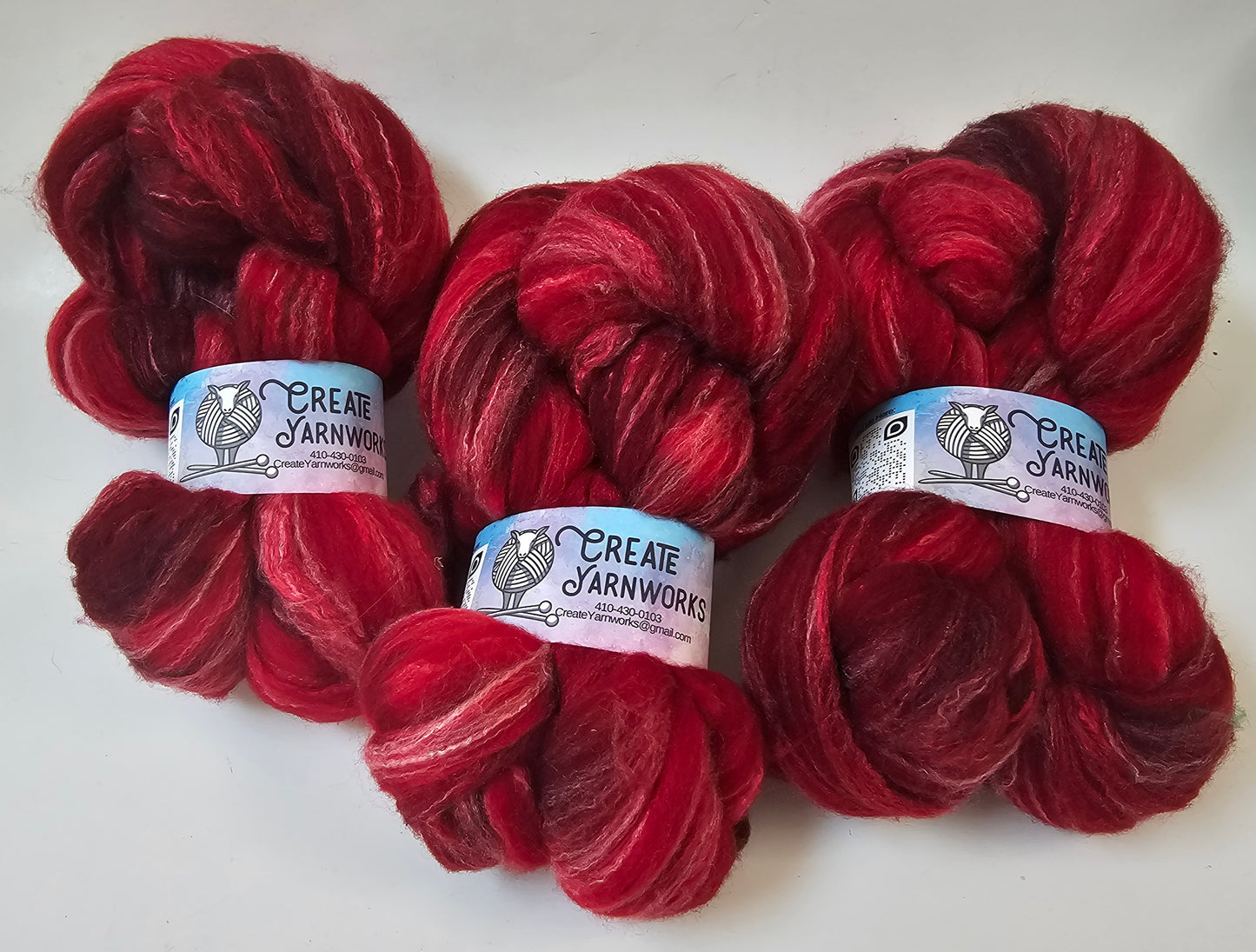 Ragin' Red in Targhee, Bamboo and Silk Top Roving Custom Blend 4oz braid