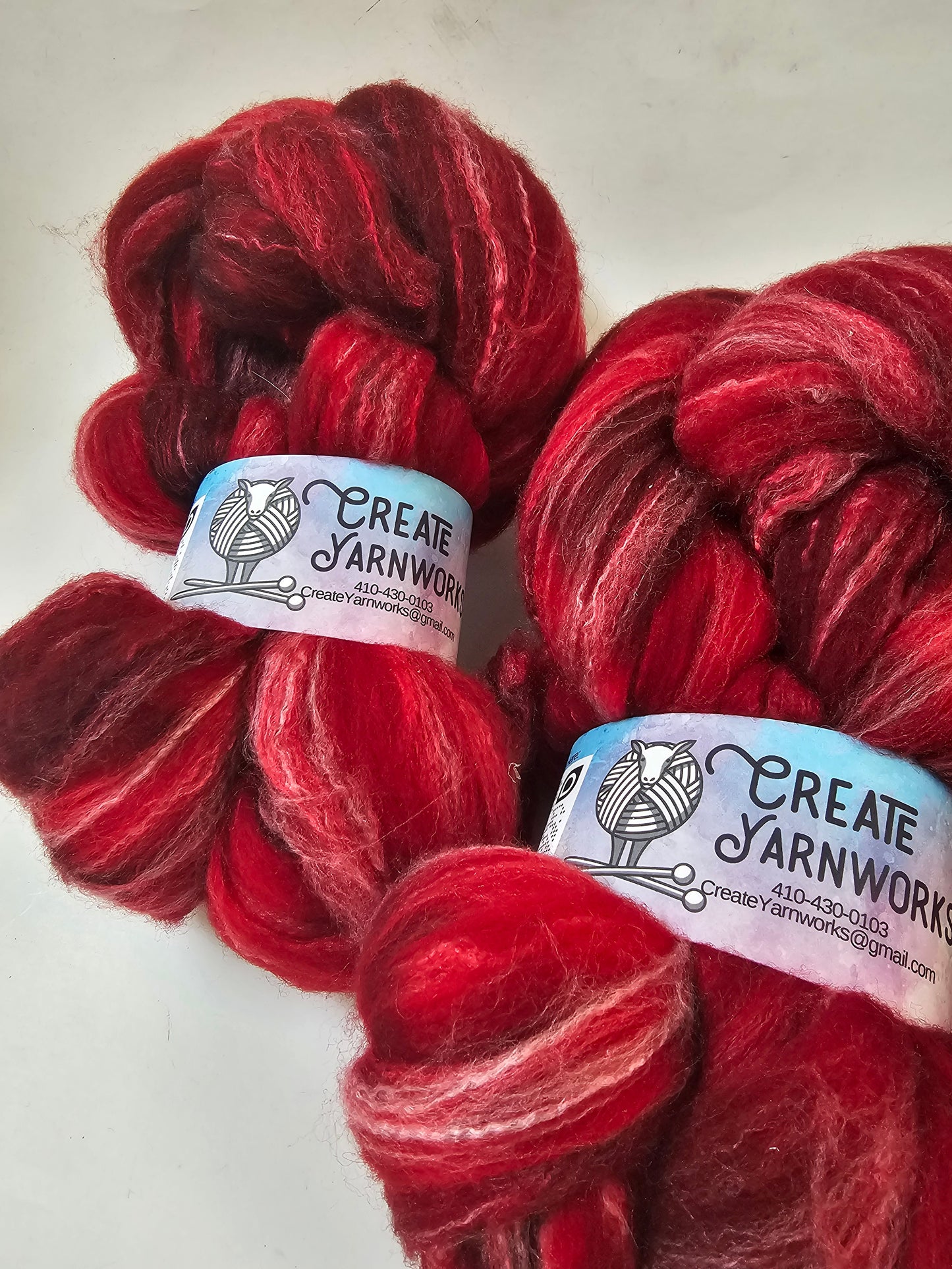 Ragin' Red in Targhee, Bamboo and Silk Top Roving Custom Blend 4oz braid