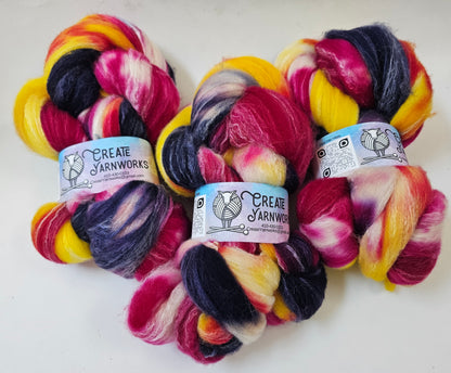 Mountain Sunset in Targhee, Bamboo and Silk Top Roving Custom Blend 4oz braid