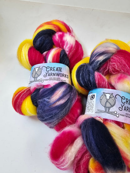 Mountain Sunset in Targhee, Bamboo and Silk Top Roving Custom Blend 4oz braid