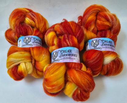 Pumpkin in Targhee, Bamboo and Silk Top Roving Custom Blend 4oz braid