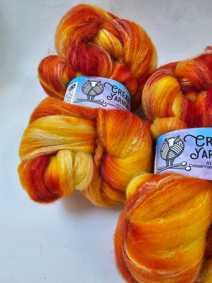 Pumpkin in Targhee, Bamboo and Silk Top Roving Custom Blend 4oz braid