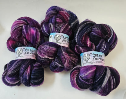 Purples in Targhee, Bamboo and Silk Top Roving Custom Blend 4oz braid