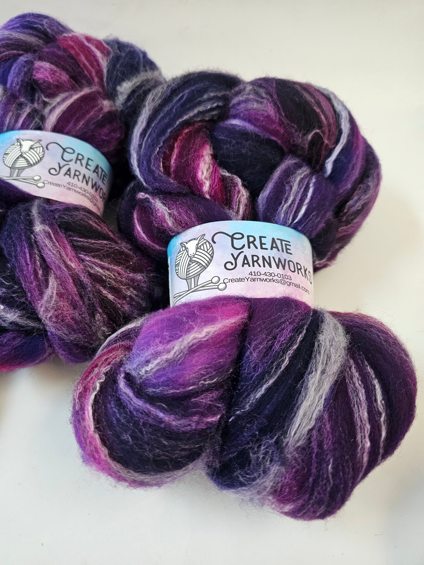 Purples in Targhee, Bamboo and Silk Top Roving Custom Blend 4oz braid