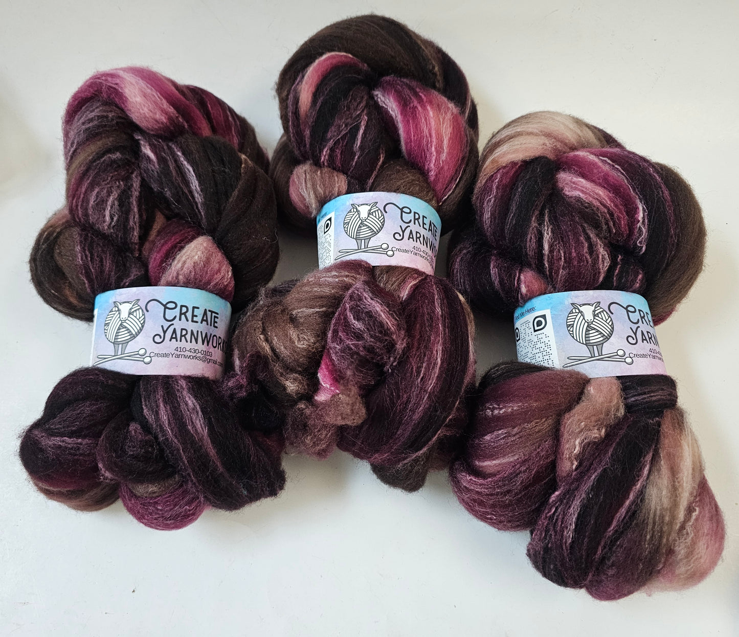 Burgundy Bark in Targhee, Bamboo and Silk Top Roving Custom Blend 4oz braid