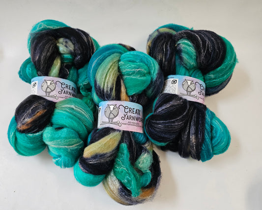 Mermaid's Tide in Targhee, Bamboo and Silk Top Roving Custom Blend 4oz braid
